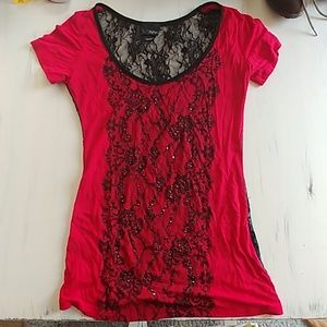 Red Lace Blingy Tee